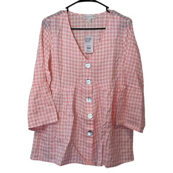 NWT Weekend Suzanne Betro Blouse Gingham Flowy Sleeve Size S Pink White Coquette - Picture 1 of 8